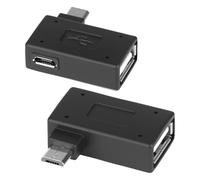 2Pcs Left Right Micro USB 2.0 OTG Adapter for Fire Stick Rii Nintendo Logitech Keyboards Smartphone, 90 Degree 2 in 1 Angled Connector Host Adapter L R Angle USB Femal to Micro Male with Power Port