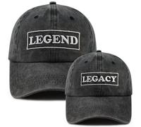 2PCS Legend and Legacy Baseball Cap for Dad Son, Adjustable Cotton Leather Patch Parent-Child Hat…, Black, One size