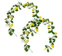 2Pcs Lemon Garland with Loop 69in Lifelike Lemon Garland with Greenery, White & Yellow Flowers Low Maintenance Plastic Fruit Decor for Kitchen, Party, Wedding