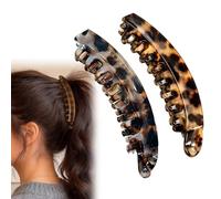 2PCS Leopard Print Banana Hair Clips for Women, Non-Slip Large Claws with Durable Double Combs - Matte Retro Design for Thick, Curly, Long, Short Hair, Ideal for Work, Sports, Daily (2PCS-Leopard)