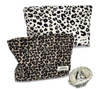 2PCS Leopard Print Makeup Bags, Travel Makeup Bag, Cosmetic Bags for Women, Leopard Make Up Bag, Multifunctional Cosmeticbags Large Capacity with Metal Zipper for Women & Girls (A)