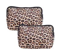 2pcs Leopard Print Neoprene Makeup Bag Cosmetic Case Travel Organizer Large Capacity Portable Makeup Pouch for Women Girls 14cm x 21cm x 9.5cm (3 Size)