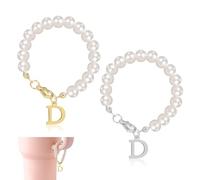 2pcs Letter Charms for Stanley Cup, Alphabet Pendant Tumbler Pearl Handle Charms Chain Personalized Name ID Initial Letter Decorations for Stanley Tumbler Accessories(Letter D)