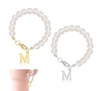 2pcs Letter Charms for Stanley Cup, Alphabet Pendant Tumbler Pearl Handle Charms Chain Personalized Name ID Initial Letter Decorations for Stanley Tumbler Accessories(Letter M)