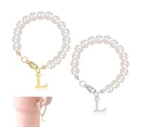 2pcs Letter Charms for Stanley Cup, Alphabet Pendant Tumbler Pearl Handle Charms Chain Personalized Name ID Initial Letter Decorations for Stanley Tumbler Accessories(Letter L)
