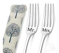 2Pcs Letter Engraved Fork Dinner Forks Stainless Steel Wedding Forks, with Bag, for Couple, Boyfriend, Girlfriend Valentines Day Gift