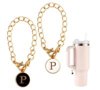 2pcs Letter Pendant Accessories for Stanley Cup, Initial Letter Handle Personalized Name ID Alphabet Pendant Chain for Stanley Tumbler (Letter P)