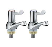 2Pcs Lever Basin Sink Taps Pillar Disabled 1/4 Turn Chrome Pair 1/2" Hot &cold