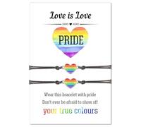 2pcs LGBT Pride Matching Bracelets for Women Men Unisex Rainbow Gay Pride Handmade Heart Love Wins Surfer String Rope Bracelets for LGBTQ Lesbian Bisexual Month Jewelry Accessories, M, fabric, no