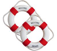 2Pcs Life Preserver Ring, 8 Inch Pool Safety Ring with Perimeter Rope, Portable Lightweight Throwable Flotation Device, Mediterranean Decor for Swimming Pool, Lake, River, Seaside Life Preserver