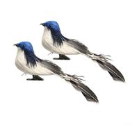 2pcs Lifelike Foam Sparrow Bird Clip Decoration with Realistic Feathers for Forest Theme Decor Plant Arrangements (Blue)