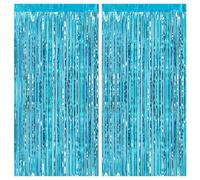 2pcs Light Blue Glitter Tinsel Curtains, 1*2m Shimmer Party Foil Door Curtains Metallic Fringe Tassel Tinsel Backdrop for Boys Birthday Frozen Party Decorations