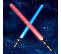 2Pcs Light Up Saber, Light Sabers for Kids with 7 Colors Blasting Flash, Telescopic Lightsaber Star Wars, Great for Party Battles, Outdoor Night Games, Halloween Cosplay and Creative Roleplay