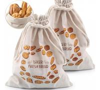 2Pcs Linen Bread Bag for Homemade Bread, Reusable Breads Drawstring Bags to Keep Bread Fresh, Food Storage Bags for Bakeries, Home