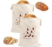 2PCS Linen Bread Bags - Large Reusable Muslin Homemade Eco Bread Storage Bags with Drawstring