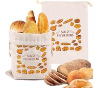 2PCS Linen Cotton Bread Bag for Homemade Bread, Drawstring Reusable Bread Bags 45x35cm Storage Food Bag Unbleached Dustproof for Kitchen Storage, Grocery Shopping, Bakers, Home Cooks Accessories(A)