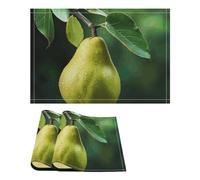 2PCS Linen Table Placemats 12x18 Inch, Rectangle Heat Resistant & Non-Slip Table Mats, Pears on The Tree Place Mats for Kitchen, Office, Party Decor