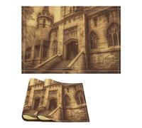2PCS Linen Table Placemats 12x18 Inch, Rectangle Heat Resistant & Non-Slip Table Mats, Vintage Medieval Castle Place Mats for Kitchen, Office, Party Decor