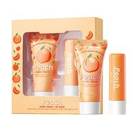 2PCS Lip Balm Hand Cream Gift Set, Peach Lip Mask Lip Care Lip Repair, Moisturizing Hydrating Hand Cream Multipack Hand Care for Very Dry Hands Gift Sets for Women Girls