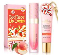 2Pcs Lip Conditioner & Lip Oil Set, Moisturizing Lip Care for Dry & Chapped Lips, Peach Lip Balm Set, Hydrating Lip Gloss Balm Lip Care Set Duo for Smooth Soft Plump Lips