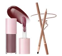 2Pcs Lip Gloss Set with Lip Liner - Tinted Lipgloss, Brown Pencil, Nude Lipstick Look, Waterproof Long Lasting High Shine Combo Kit for Women Makeup, Daily Wear, Date Nights & Party Gifts