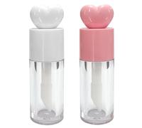 2PCS Lip Gloss Tubes Pink and White Heart - for DIY Use - with Mini Brush | Shaped Empty Lip Gloss Tube - Refillable - Portable Lip Gloss Container - Small Cosmetic Containers Bottles