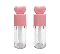 2PCS Lip Gloss Tubes Pink Heart, Shaped Empty Lip Gloss Tube for DIY Use | Refillable with Mini Brush - Portable Lip Gloss Container - Small Cosmetic Containers Bottles 2-Pink