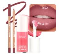 2Pcs Lip Liner and Lip Gloss Set,Long-Wear Lip Makeup Kit with Hydrating Supershine Juicy Lip Gloss & Shape & Sculpt Lip Liner Pencil, Non-Sticky Plumping Lip Gloss for All Skin Tones,S01