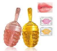 2Pcs Lip Oil Set, Honey Cute Lip Gloss with Lip Mask for Care, Clear Honey Lips Oils Kit-Lasting Moisturizing, Dry and Chapped Care, Gift Set for Womens