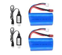 2PCS Lithium Ion T-plug Battery 7.4V 2000mAh 15C 2S with Rechargeable High Capacity Batteries for RC Cars, RC Trucks, and RC Boats and Vehicles with 2 USB Chargers