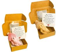 2pcs Little Bear in Box-My Little Worry Bear, Mini PlushBear in Box,Handmade Mini Plush LittlePocket TeddyBears inBox For Stress,Anxiety,or Moments of Loneliness,with Positive Card (Pink+Brown)