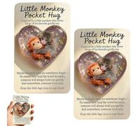 2PCS Little Monkey Pocket Hug,Punch Heart-Shaped Pocket Hug with Gift Card,Cute Punch Monkeys Plush Keychain,Emotional Support PocketHug Gift,Monkey Comfort Gifts for Animal Lovers, Family, Friends