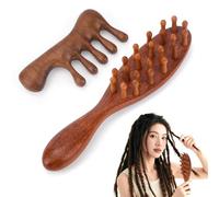 2pcs Loc Combs for Dreads, Wooden Scalp Massager Combs Wide Tooth Hair Brushes Practical Portable Massage Tools for Dreadlock Sisterlocks Microlocs Hair Growth