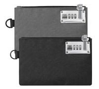 2Pcs Lockable Money Bag - Portable Zipper Lockable Money Pouch with 3 Digit Code, 8.3 x 5.3 inch Durable Waterproof Documents Storage Bag for Cash, Wallet, Jewelry, Passports, Travel(Grey and Black)