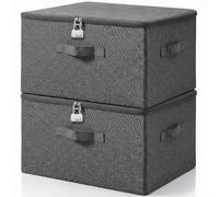 2PCS Lockable Storage Boxes with Lids,Large Moving Boxes,Grey Packing Boxes,Clothes Storage Bags with Zips,Small Lock Box,Collapsible Storage Box with 3 Handles for Toy/Towel/Duvet Storage(XXL)