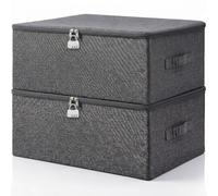 2PCS Lockable Storage Boxes with Lids,Large Moving Boxes,Grey Packing Boxes,Clothes Storage Bags with Zips,Small Lock Box,Collapsible Storage Box with 3 Handles for Toy/Towel/Duvet Storage(L)