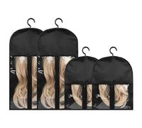 2PCS Long and 2PCS Short Extra Long Hair Extension Holder wig bag wig storage for Multiple Wigs (BLACK)