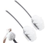 2Pcs Long Handle 2 in 1 Bath Brushes, Shower Body Brush with Sponge and Loofah,Back Scrubber Bath Mesh Sponge with Curved Long Handle for Skin Exfoliating Bath, Suitable for Wet or Dry
