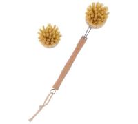 2pcs Long Handle Body Cleaning Brush Wood Back Bath Scrubber | Sisal PET Bristles, round Disc Head, for Back and Neck Bathing Use, Sturdy Wooden Handle Random Color