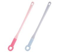 2pcs Long Handled Foot Brush Set Silicone Plastic for Toe Gaps | Blue and pink pair, ergonomic grip, wet and dry use, gentle cleaning for seniors and limited mobility