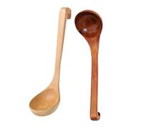 2pcs Long-Handled Wooden Soup Ladle with Hook Natural Wood Mixing Spoon Utensils for Hot Pot Porridge and Cooking Deep Scoop Kitchen Cookware for Family Gatherings and Camping