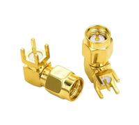 2PCS/Lot SMA Female Male 4 Pin Solder Edge PCB Mount 4mm 1.6mm 90 Degree Straight Brass Gold-Plated RF Coaxial Connector Adapter(No-5 x2)