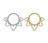 2PCS Lotus Flower Septum Ring, Septum Piercing Jewellery, Rook Piercing Jewellery, Nose Ring Piercing, Conch Hoop, 316L Stainless Steel, Gold and Silver, 16G, Gold Septum Clicker for Women Men