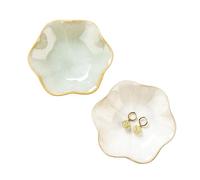 2PCS Lotus Leaf Shape Ring Holder Dish, Small Key Bowl, Ceramic Trinket Tray Jewelry Dish Organizing Necklace Earrings for Mom Friend Sister, All Jewelries Are NOT Included.White+Light Green.