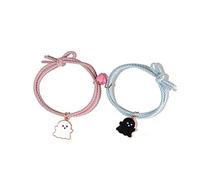 2Pcs Love Heart Couple Matching Bracelet Set Adjustable Braide Rope Halloween Mummy Ghost Pumpkin Hat Wizard Bracelet for Women Men Lover Friend Friendship Jewelry, 14 cm, rope, alloy