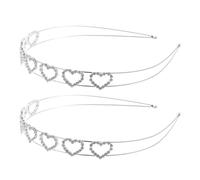 2pcs Love Heart Rhinestone Headband, Double Layer Silver Tiara | Lightweight Metal Frame, Sparkling Crystal Accents, Secure Fit for Weddings, Parties and Valentine's Day