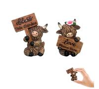 2Pcs Lovely Highland Cows Garden Ornaments Outdoor Resin Highland Cow Figurines Yaks Sculptures for Indoor Outdoor Home Office Decor Waterproof Yard Art Highland Cow Gifts for Mum 9CM (Set 3)