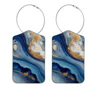 2Pcs Luggage Tag for Suitcases, Abstract Ocean Marble Texture with Golden Lines Baggage Identifier with Privacy Flap, Name ID Card and Metal Loop for Women Men