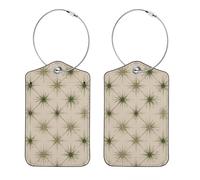 2Pcs Luggage Tag for Suitcases, Art Sage Green Stars on Beige Background Baggage Identifier with Privacy Flap, Name ID Card and Metal Loop for Women Men
