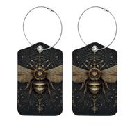 2Pcs Luggage Tag for Suitcases, Elegant Golden Bee on Dark Background Baggage Identifier with Privacy Flap, Name ID Card and Metal Loop for Women Men